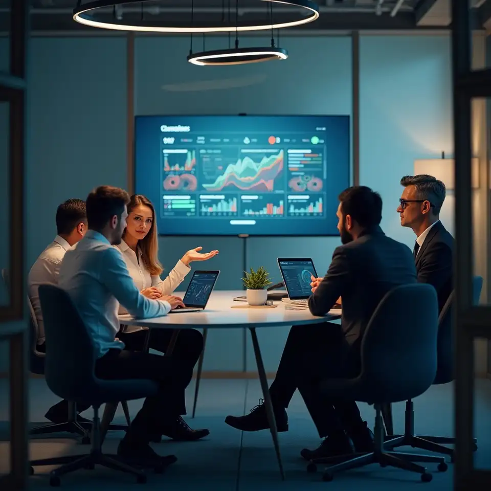 Team bespricht Analyse-Tools im Büro